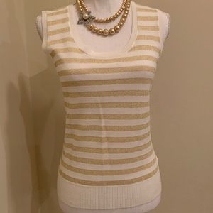 Mainbocher White W. Gold Sleeveless Top S NWT
